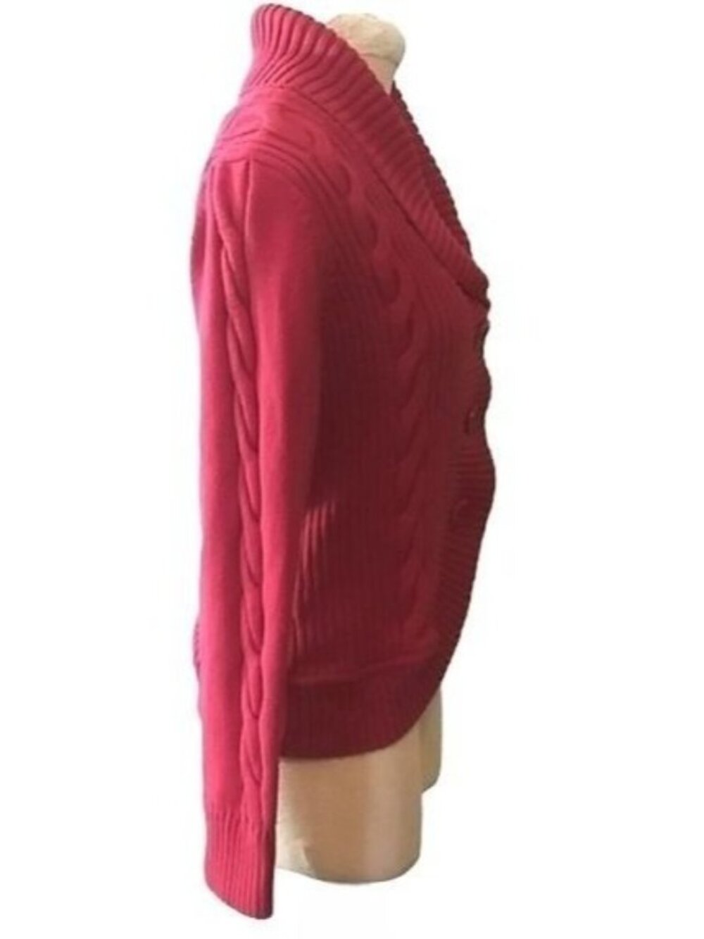 G H Bass & Co Size Medium Cardigan Sweater Red Button-Up Cable Knit Chic Warm - Picture 4 of 8